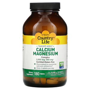 Country Life, Target-Mins Calcium-Magnesium Complex, 180 Tablets - 015794024811 | Hilife Vitamins