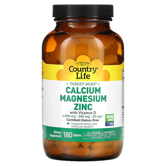 Country Life, Target-Mins Calcium Magnesium Zinc with Vitamin D, 180 Tablets - 015794024910 | Hilife Vitamins