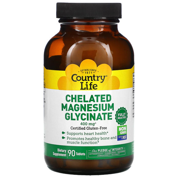 Country Life, Chelated Magnesium Glycinate, 90 Tablets - 015794026808 | Hilife Vitamins