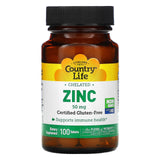 Country Life, Zinc 50 mg Amino Acid Chelated, 100 Tablets - 015794029519 | Hilife Vitamins