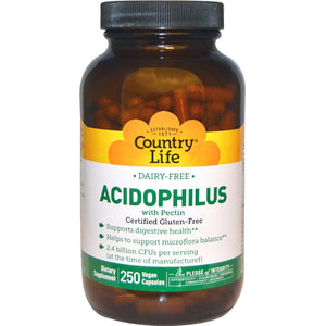 Country Life, Acidophilus With Pectin, 250 Vegetarian Capsules - 015794030522 | Hilife Vitamins