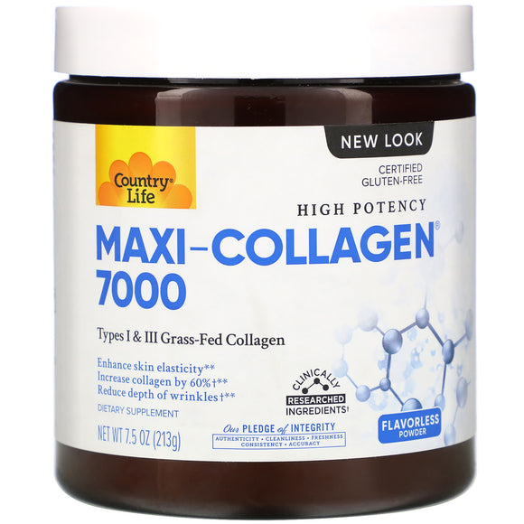 Country Life, High Potency Maxi-Collagen 7000, Flavorless Powder, 7.5 oz - 015794050704 | Hilife Vitamins