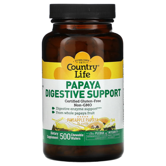 Country Life, Papaya Digestive Support, Pineapple Papaya, 500 Chewable Wafers - 015794053880 | Hilife Vitamins