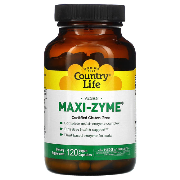 Country Life, Maxi-Zyme Extra Strength, 120 Vegetarian Capsules - 015794054276 | Hilife Vitamins