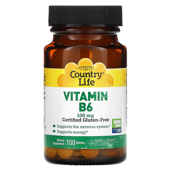 Country Life, Vitamin B-6 100 mg, 100 Tablets - 015794061113 | Hilife Vitamins