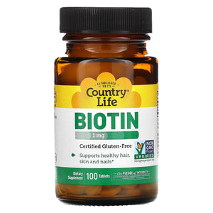 Country Life, Biotin 1000 Mcg, 100 Tablets - 015794065036 | Hilife Vitamins