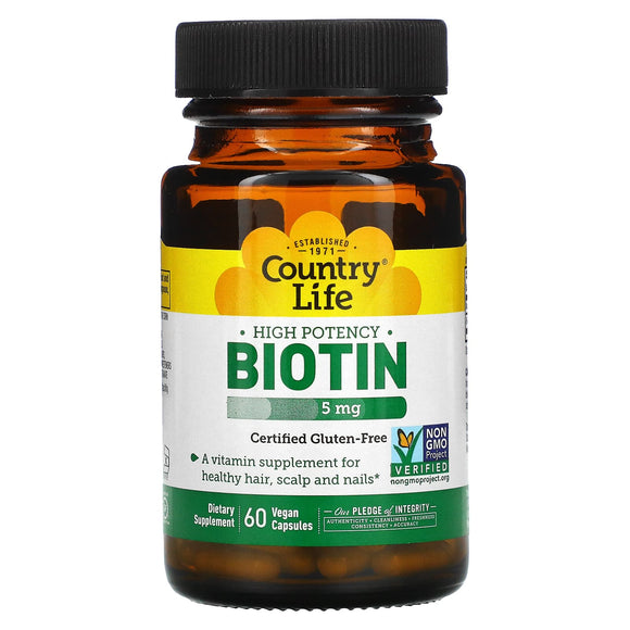 Country Life, Biotin 5 mg Super Potency, 60 Vegetarian Capsules - 015794065050 | Hilife Vitamins