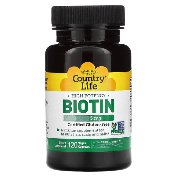 Country Life, Super Potency Biotin 5 mg, 120 Vegetarian Capsules - 015794065067 | Hilife Vitamins