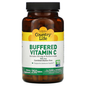 Country Life, Buffered Vitamin C, 500 mg, 250 Tablets - 015794070542 | Hilife Vitamins