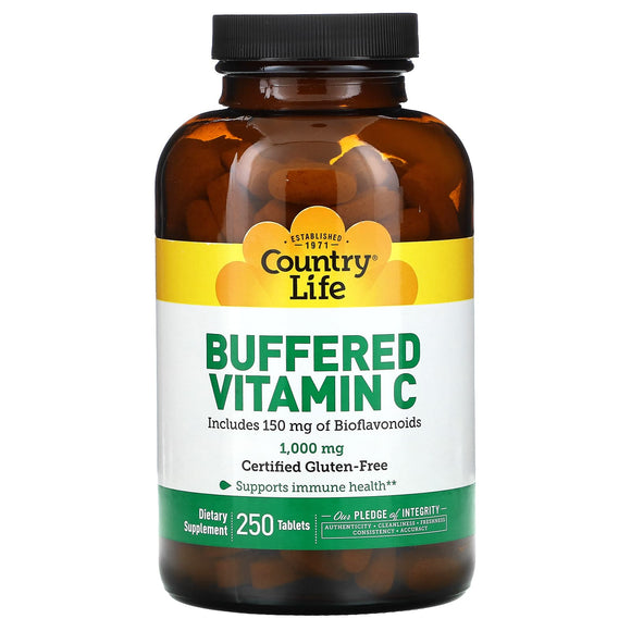 Country Life, Vitamin C Buffered With Rose Hips 1000 mg- Citrus Bio.150 mg Time Release, 250 Tablets - 015794070641