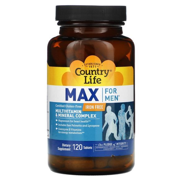 Country Life, Max For Men Time Release The Maximized Masculine Formulation, 120 Tablets - 015794081364 | Hilife Vitamins