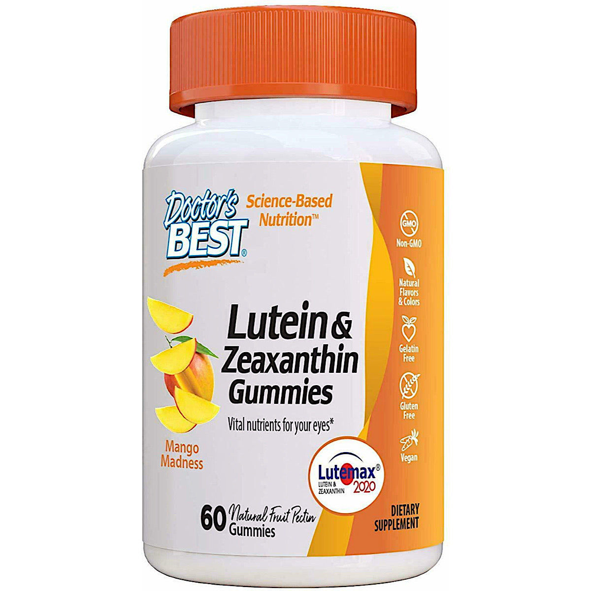 Doctor’s Best, Lutein + zeaxanthin 20mg/4mg mango, 60 Gummies UPC 753950005129 | HiLife Vitamins