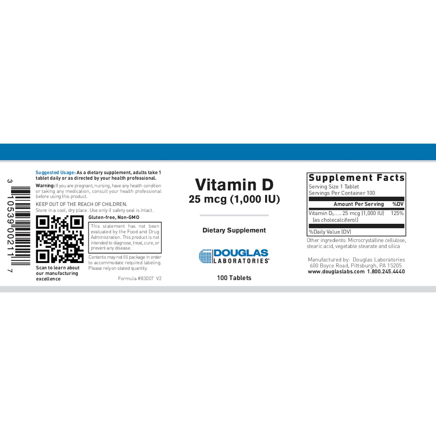 Douglas Laboratories, Vitamin D (1000 I.U.), 100 Tablets - 310539002117 | Hilife Vitamins
