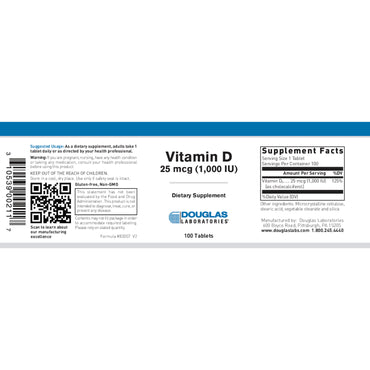 Douglas Laboratories, Vitamin D (1000 I.U.), 100 Tablets UPC 310539002117 | HiLife Vitamins