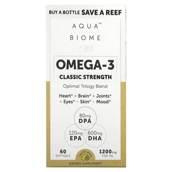 Enzymedica, Aqua Biome, Omega-3, Classic Strength, Lemon, 600 mg, 60 Softgels - 670480100103 | Hilife Vitamins