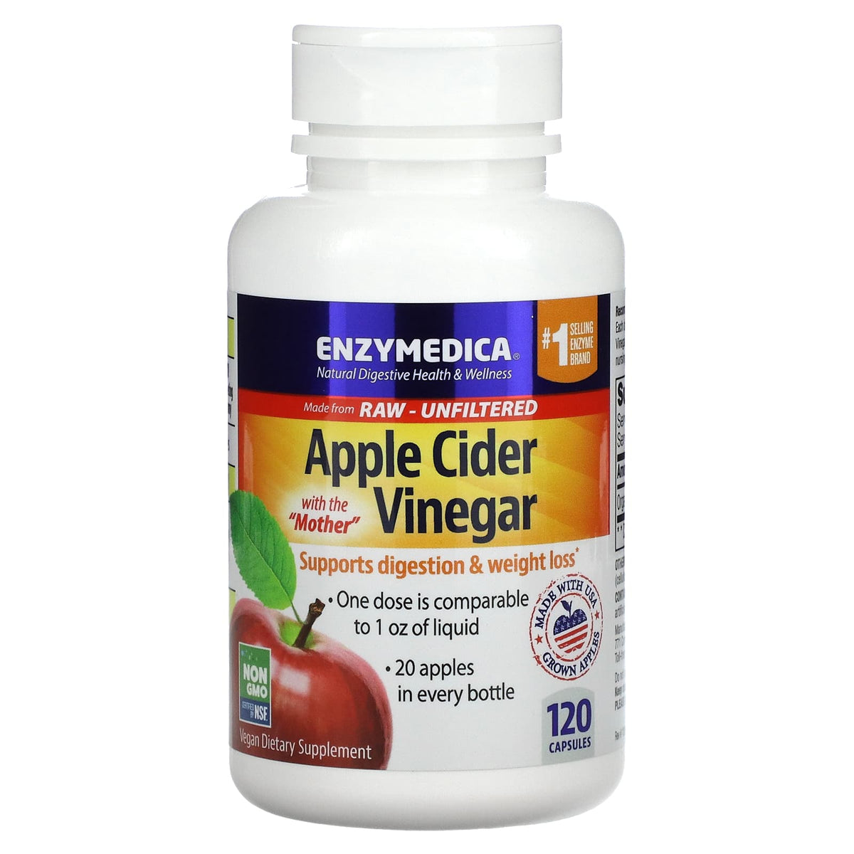 Enzymedica, Apple Cider Vinegar, 120 Capsules | HiLife Vitamins