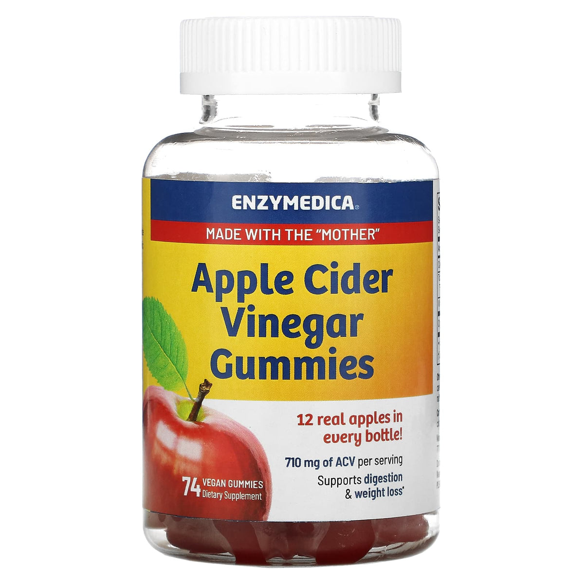 Enzymedica, Apple Cider Vinegar Gummies, 74 Vegan Gummies HiLife Vitamins