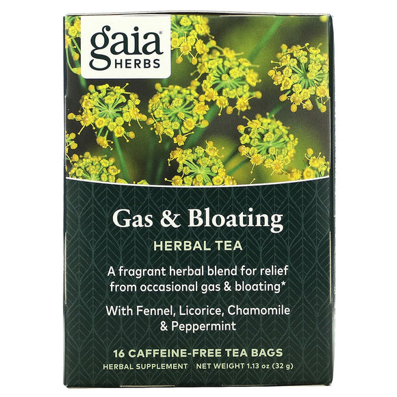 Gaia Herbs, Gas & Bloating Tea, 16 Tea Bags - 751063145282 | Hilife Vitamins