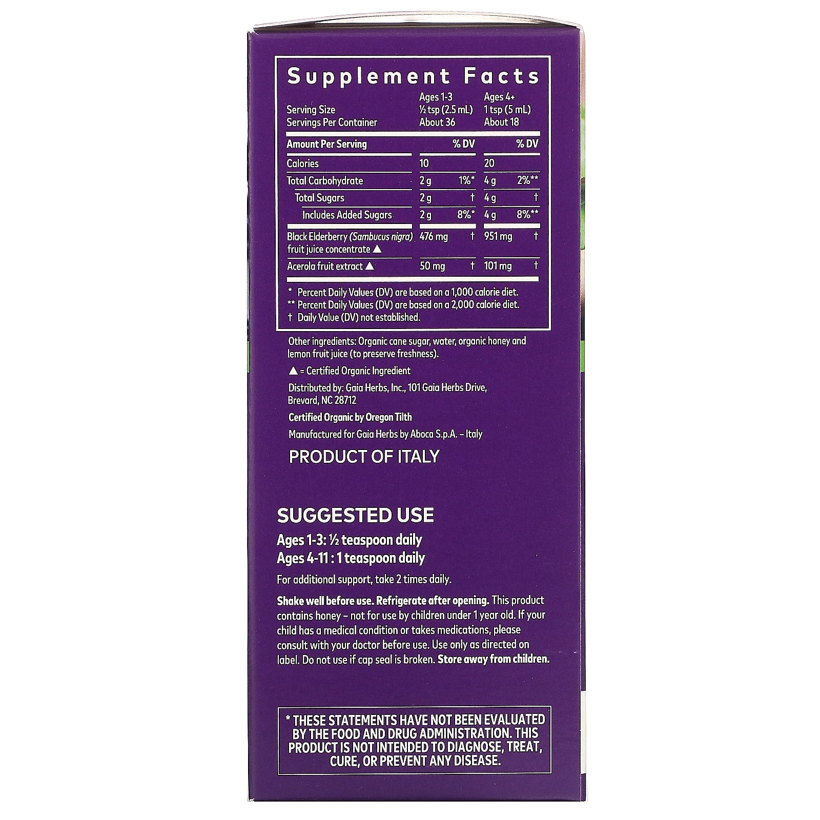 Gaia Herbs, Kids, Black Elderberry Syrup, 3 Oz UPC 751063145701 | HiLife Vitamins