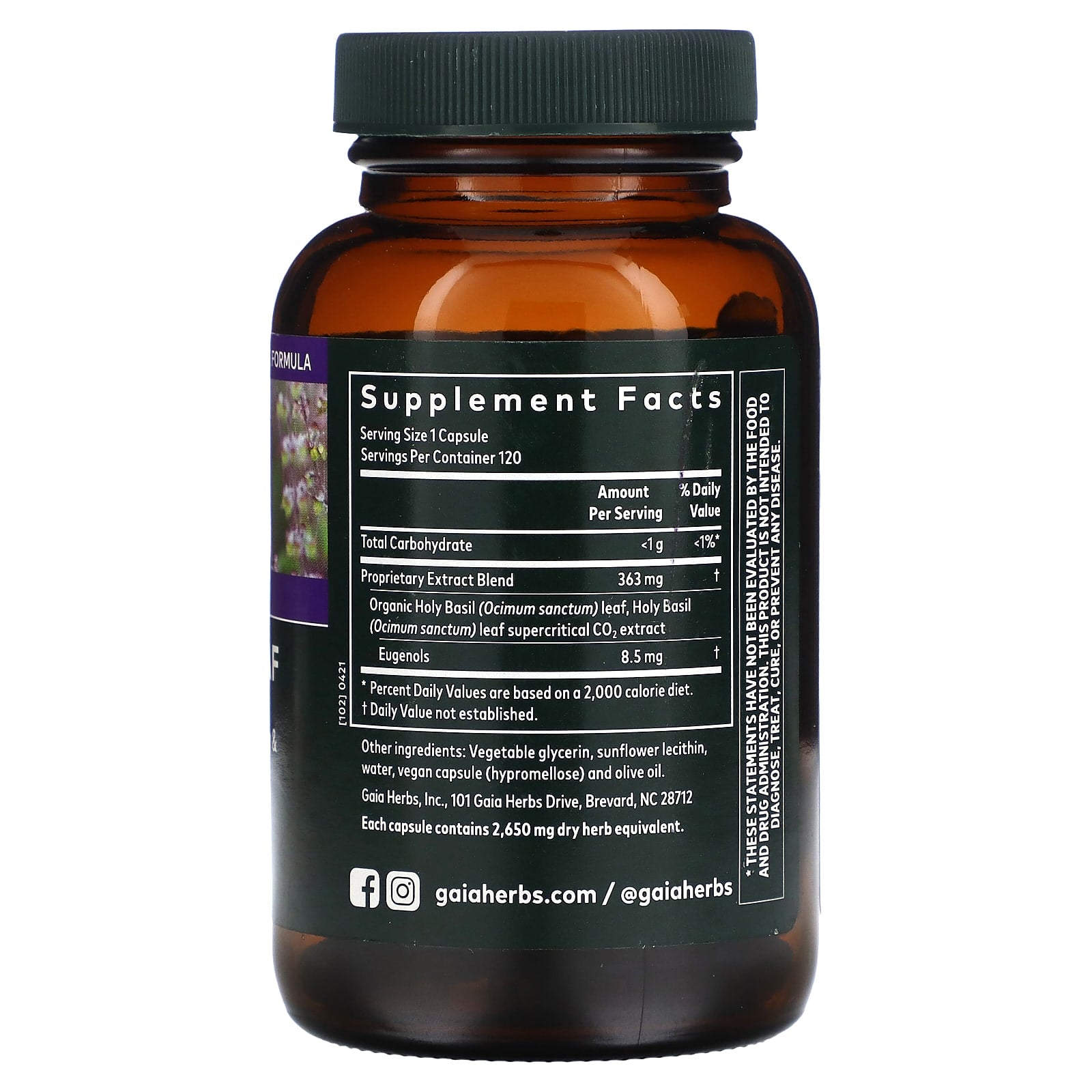 Gaia Herbs, Holy Basil Leaf, 120 Vegan Liquid Phyto-Caps UPC 751063146036 | HiLife Vitamins