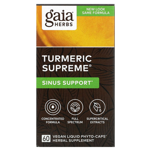 Gaia Herbs, Turmeric Supreme, Sinus Support, 60 Vegan Liquid Phyto-Caps - 751063146340 | Hilife Vitamins