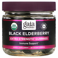 Gaia Herbs, Black Elderberry, Extra Strength Immune Support Gummies, 80 Gummies UPC 751063151467 | HiLife Vitamins