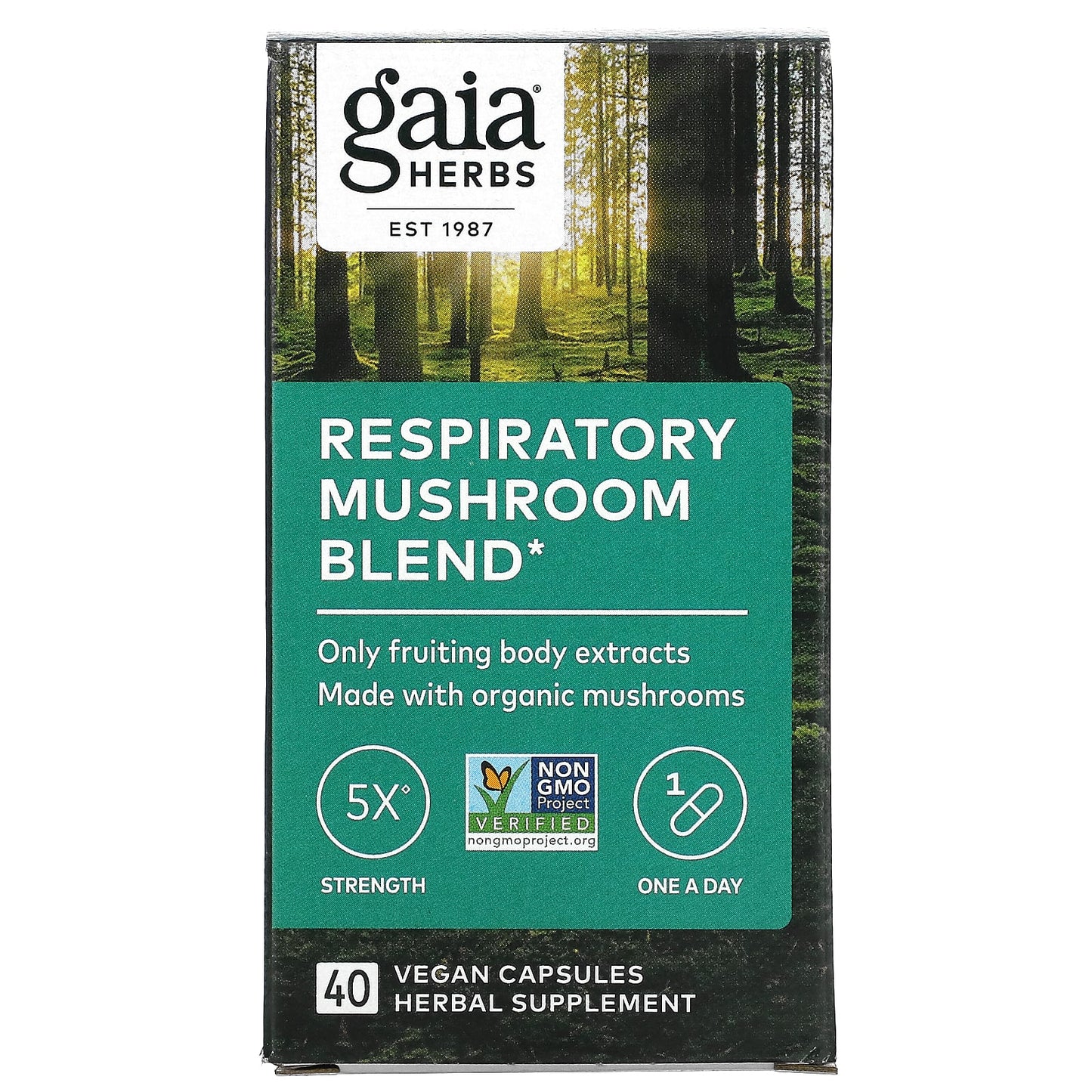 Gaia Herbs, Respiratory Mushroom Blend, 40 Vegan Capsules UPC 751063151719 | HiLife Vitamins