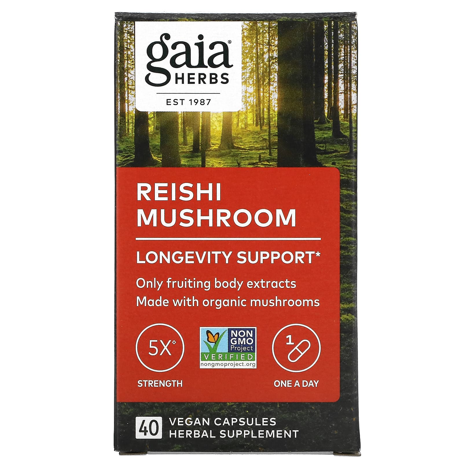 Gaia Herbs, Reishi Mushroom, 40 Vegan Capsules UPC 751063151764 | HiLife Vitamins
