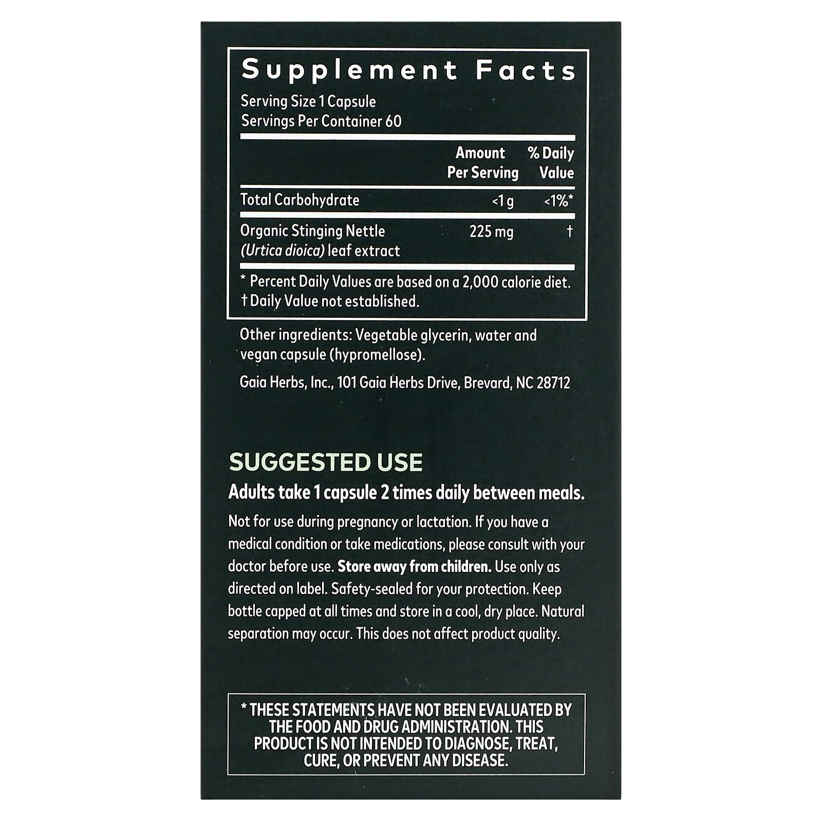 Gaia Herbs, Nettle Leaf, 60 Vegan Liquid Phyto-Caps UPC 751063399302 | HiLife Vitamins