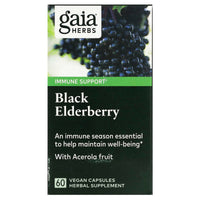 Gaia Herbs, Black Elderberry with Acerola Fruit, 60 Vegan Liquid Phyto-Caps UPC 751063400602 | HiLife Vitamins