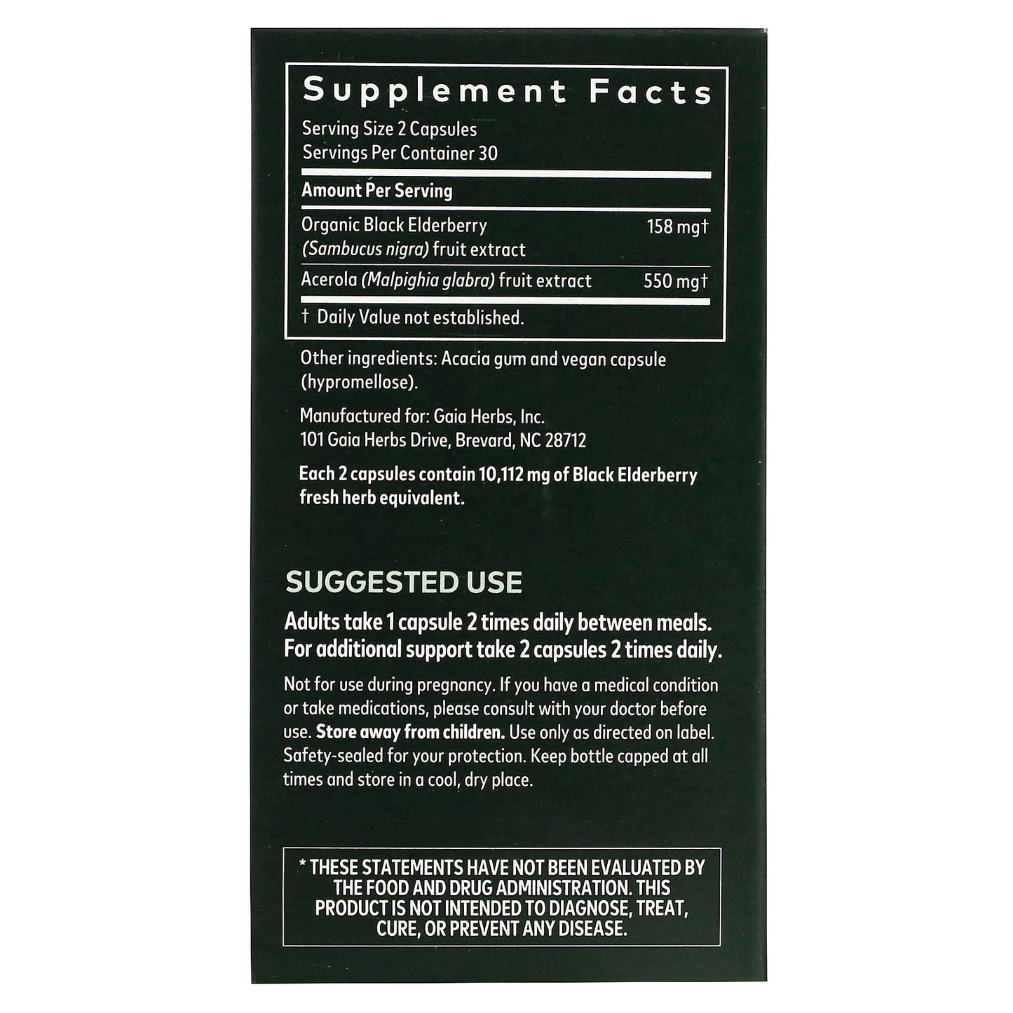Gaia Herbs, Black Elderberry with Acerola Fruit, 60 Vegan Liquid Phyto-Caps UPC 751063400602 | HiLife Vitamins