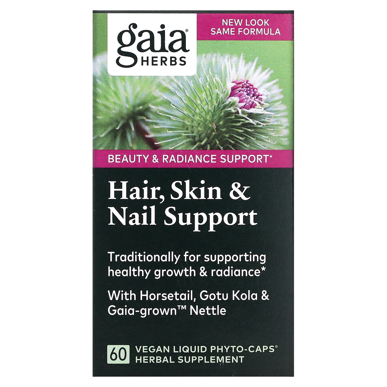 Gaia Herbs, Hair, Skin & Nail Support, 60 Vegan Liquid Phyto-Caps UPC 751063400800 | HiLife Vitamins