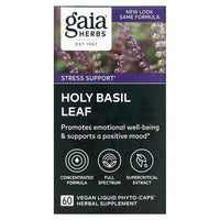 Gaia Herbs, Holy Basil Leaf, 60 Vegan Liquid Phyto-Caps UPC 751063402309 | HiLife Vitamins