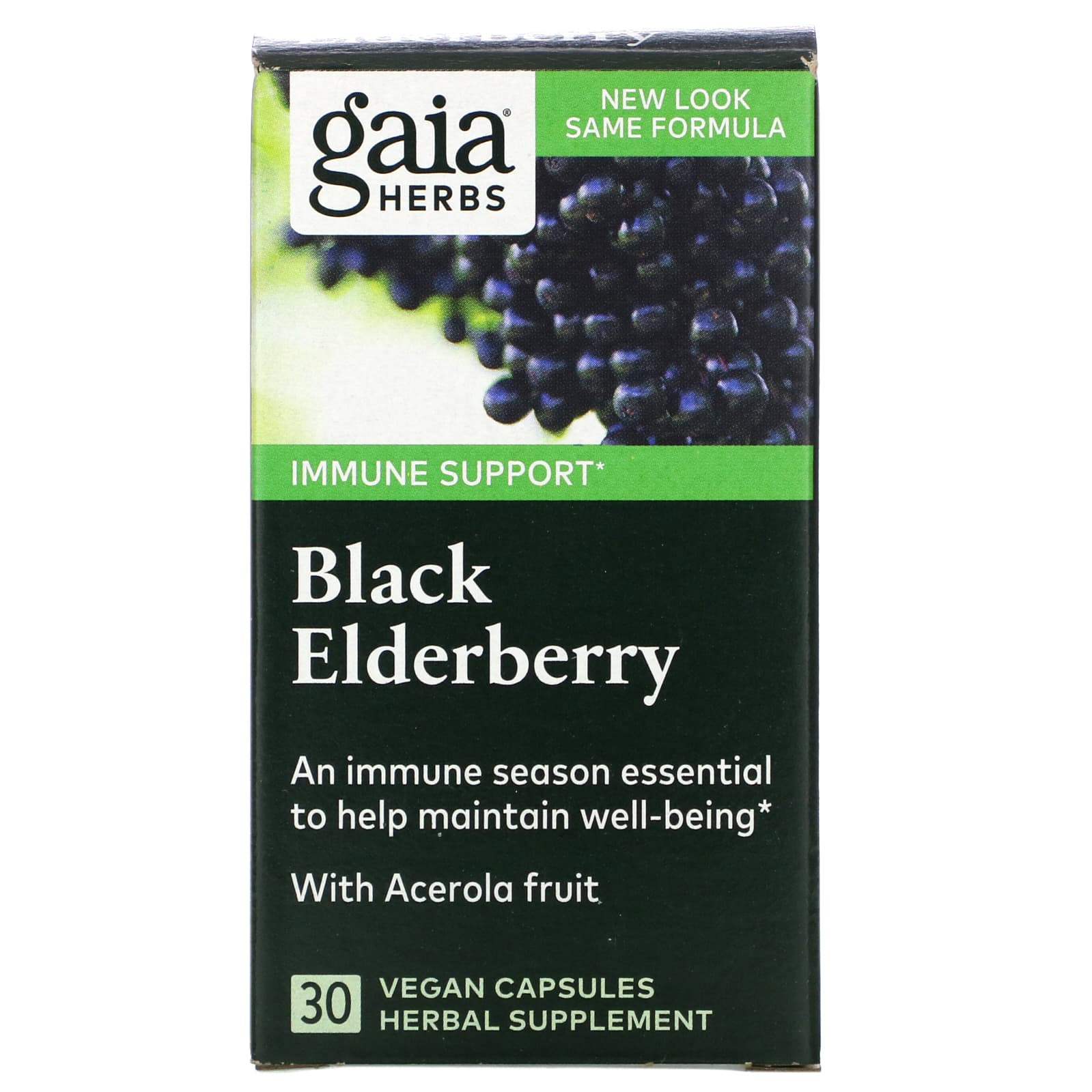 Gaia Herbs, Black Elderberry with Acerola Fruit, 30 Vegan Liquid Phyto-Caps UPC 751063403726 | HiLife Vitamins
