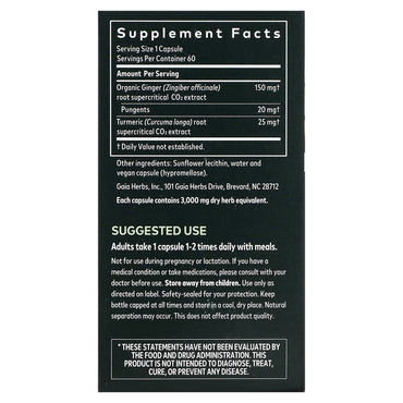 Gaia Herbs, Ginger Supreme, 60 Vegan Liquid Phyto-Caps UPC 751063403801 | HiLife Vitamins