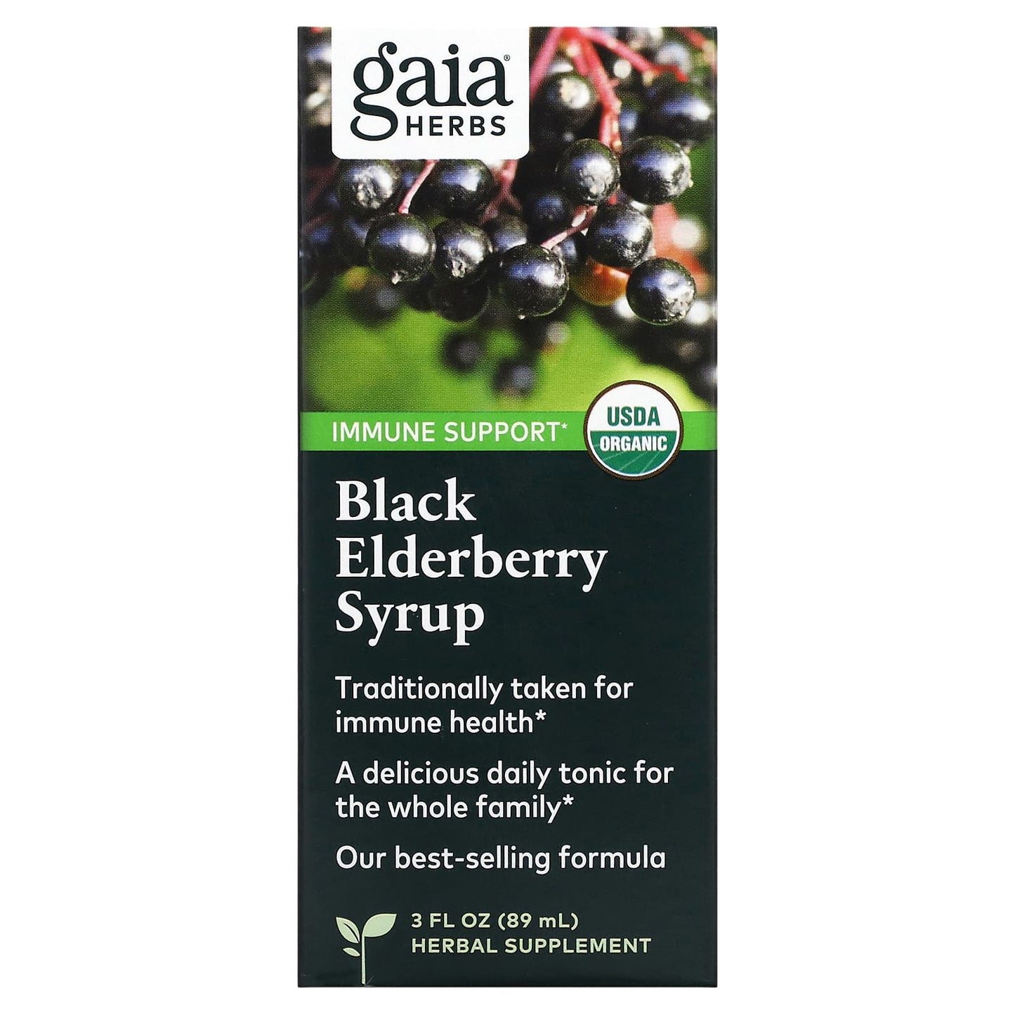 Gaia Herbs, Black Elderberry Syrup, 3 Oz UPC 751063996266 | HiLife Vitamins