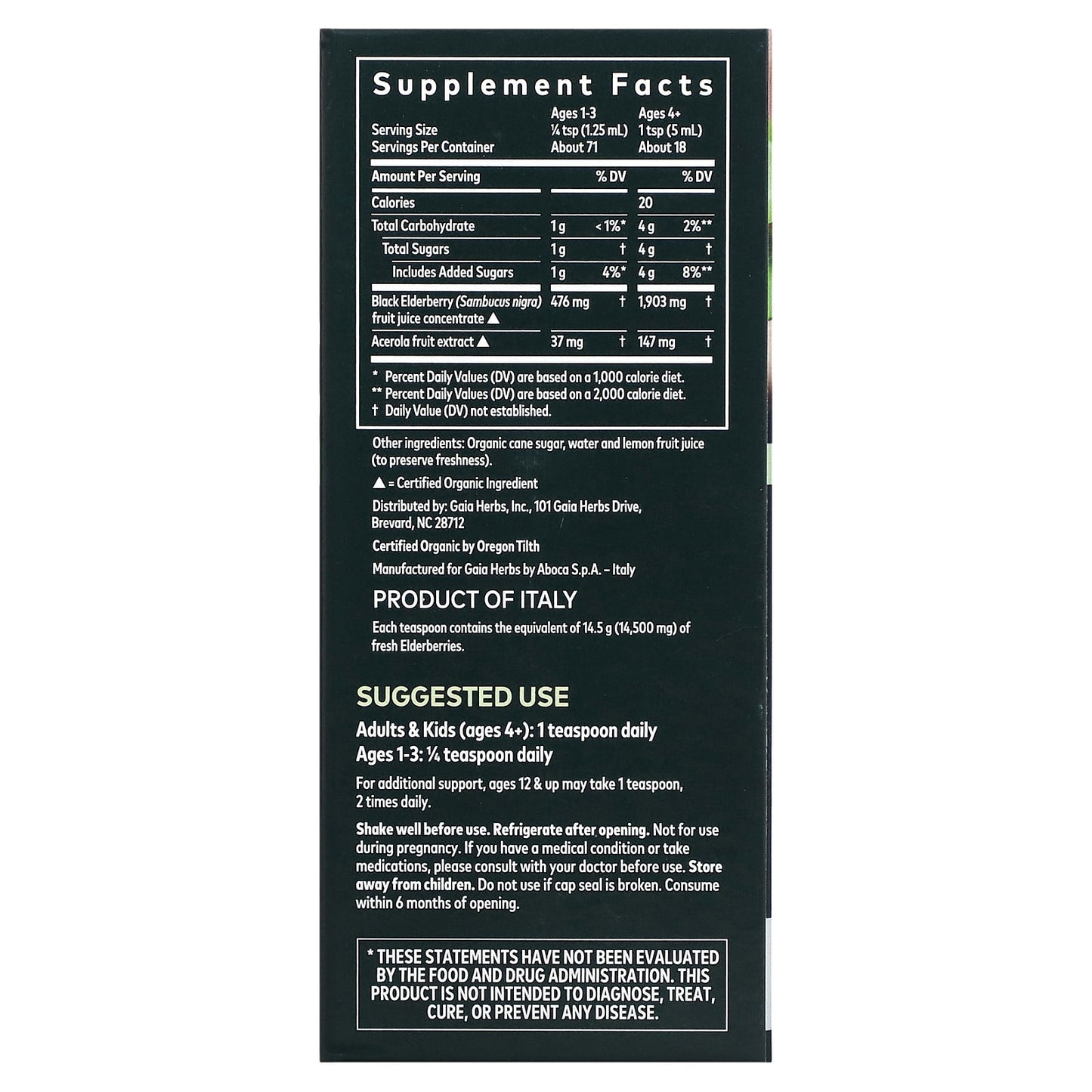 Gaia Herbs, Black Elderberry Syrup, 3 Oz UPC 751063996266 | HiLife Vitamins