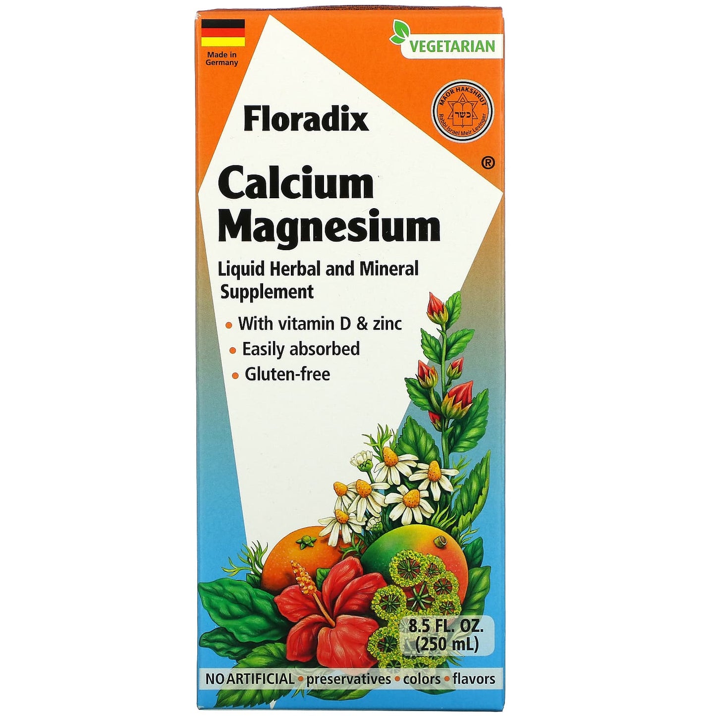 Gaia Herbs, Floradix, Calcium Magnesium with Vitamin D & Zinc, 8.5 Oz Liquid Extract UPC 850026260021 | HiLife Vitamins