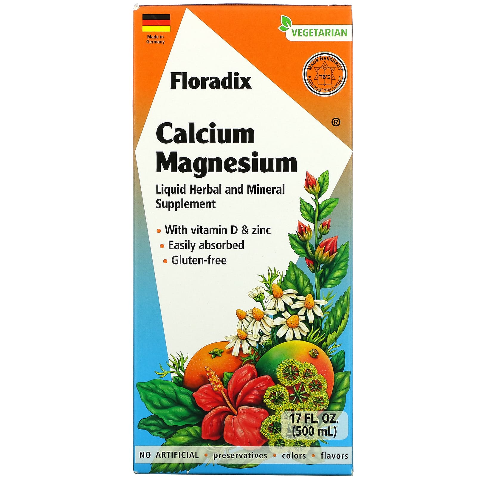 Gaia Herbs, Floradix, Calcium Magnesium with Vitamin D & Zinc, 17 Oz Liquid Extract UPC 850026260038 | HiLife Vitamins