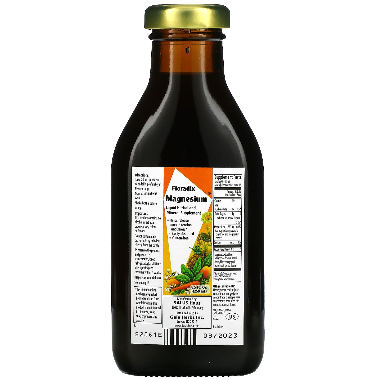Gaia Herbs, Floradix, Magnesium, Liquid Herbal and Mineral Supplement, 8.5 Oz Liquid Extract UPC 850026260076 | HiLife Vitamins
