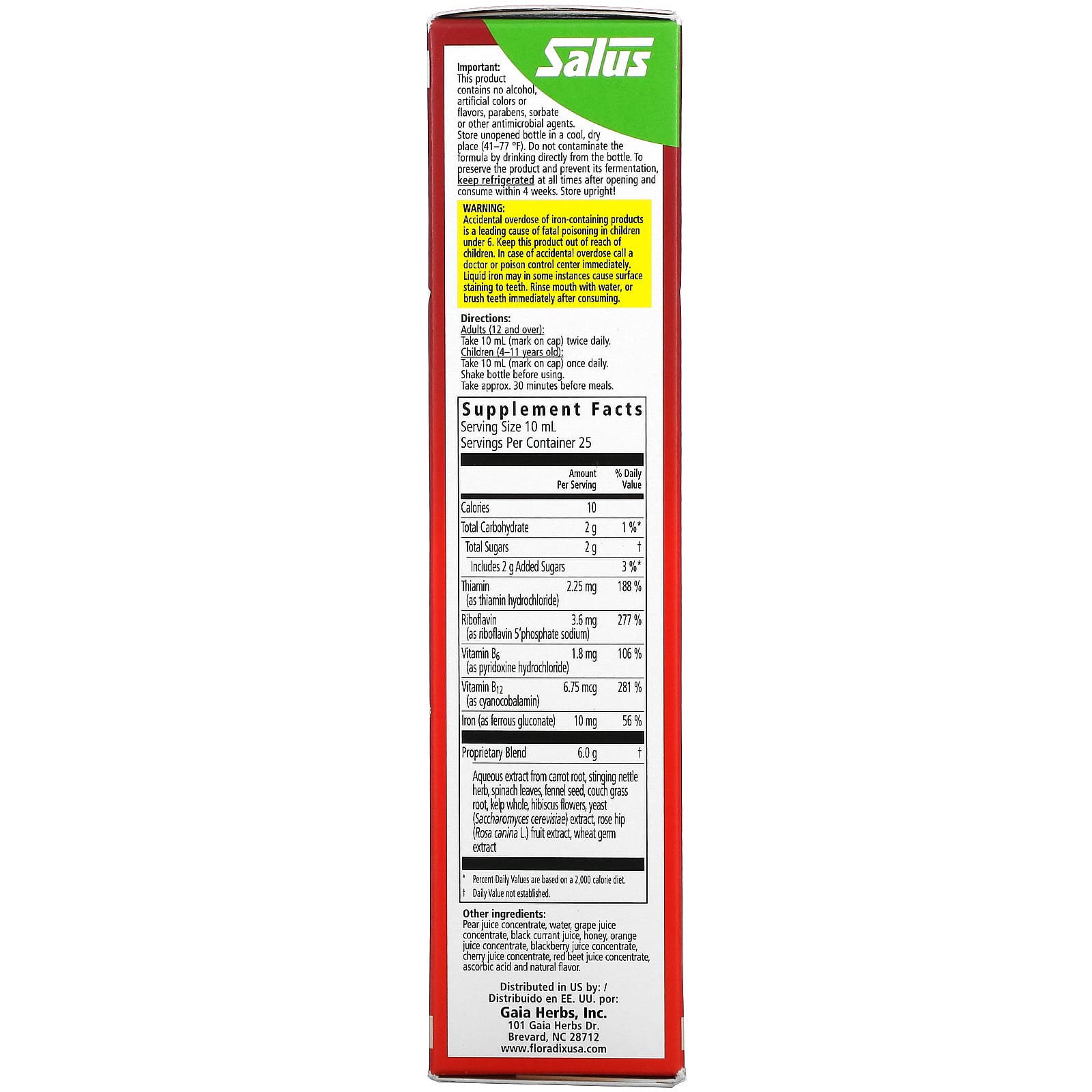 Gaia Herbs, Floradix, Iron & Herbs, 8.5 fl oz (250 ml) Liquid Extract UPC 850026260090 | HiLife Vitamins