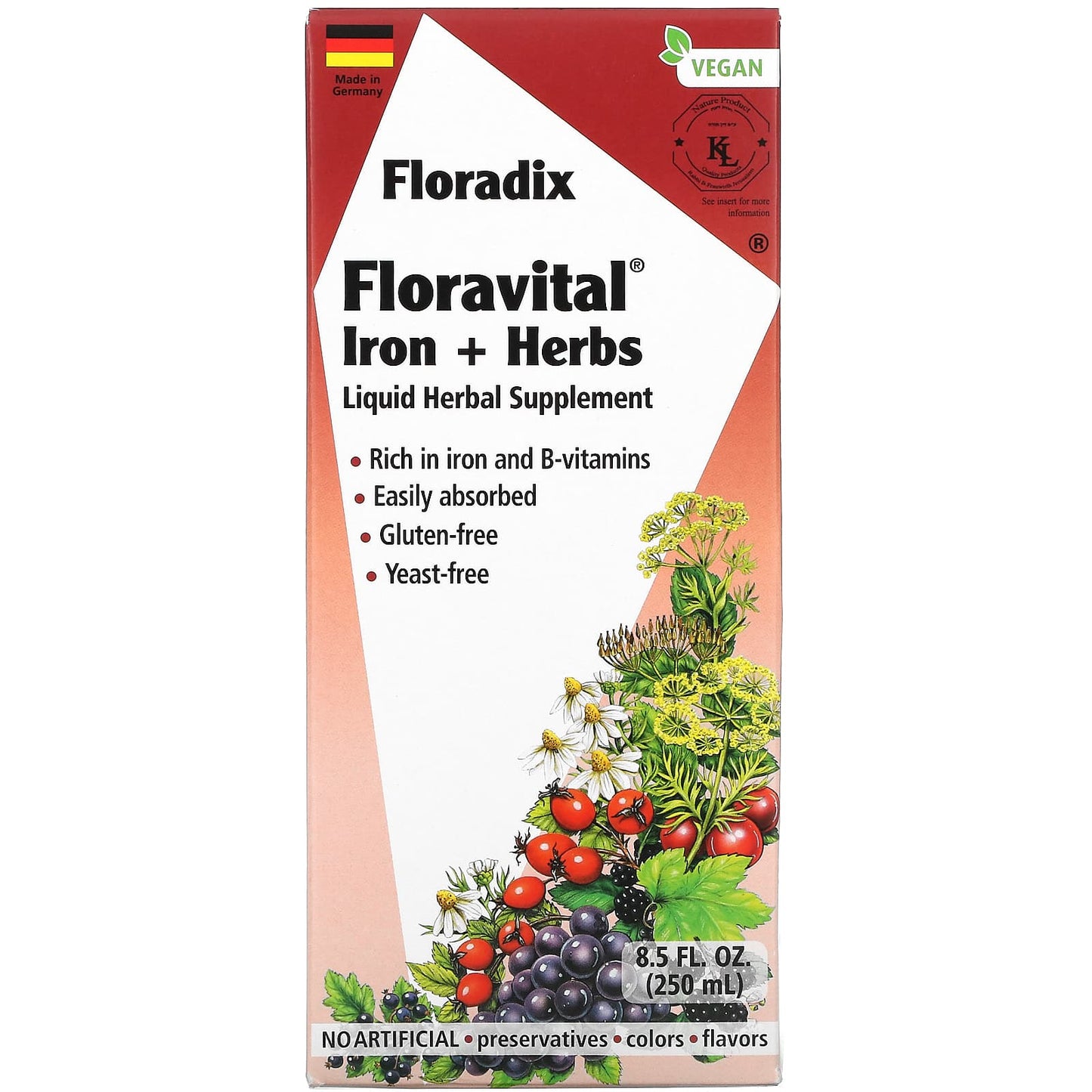Gaia Herbs, Floradix, Floravital Iron & Herbs, 8.5 Oz Liquid Extract UPC 850026260120 | HiLife Vitamins