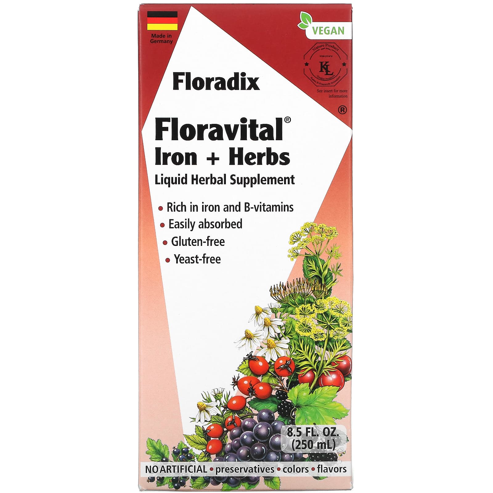 Gaia Herbs, Floradix, Floravital Iron & Herbs, 8.5 Oz Liquid Extract UPC 850026260120 | HiLife Vitamins