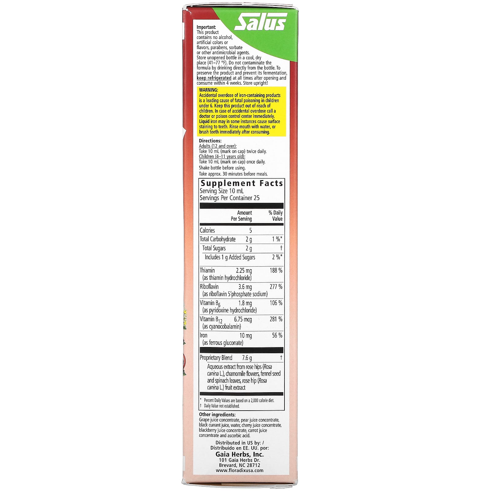 Gaia Herbs, Floradix, Floravital Iron & Herbs, 8.5 Oz Liquid Extract UPC 850026260120 | HiLife Vitamins