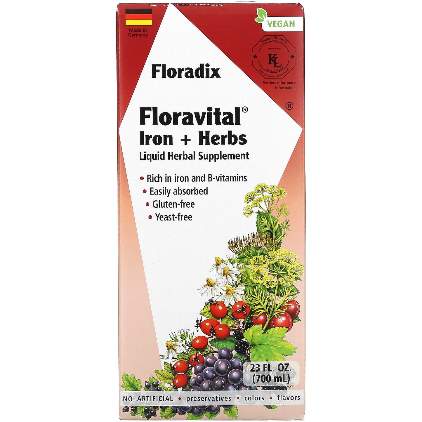 Gaia Herbs, Floradix, Floravital Iron & Herbs, 23 Oz Liquid Extract UPC 850026260144 | HiLife Vitamins