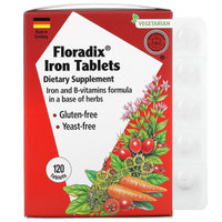 Gaia Herbs, Floradix, Iron Tablets, 120 Tablets UPC 850026260182 | HiLife Vitamins