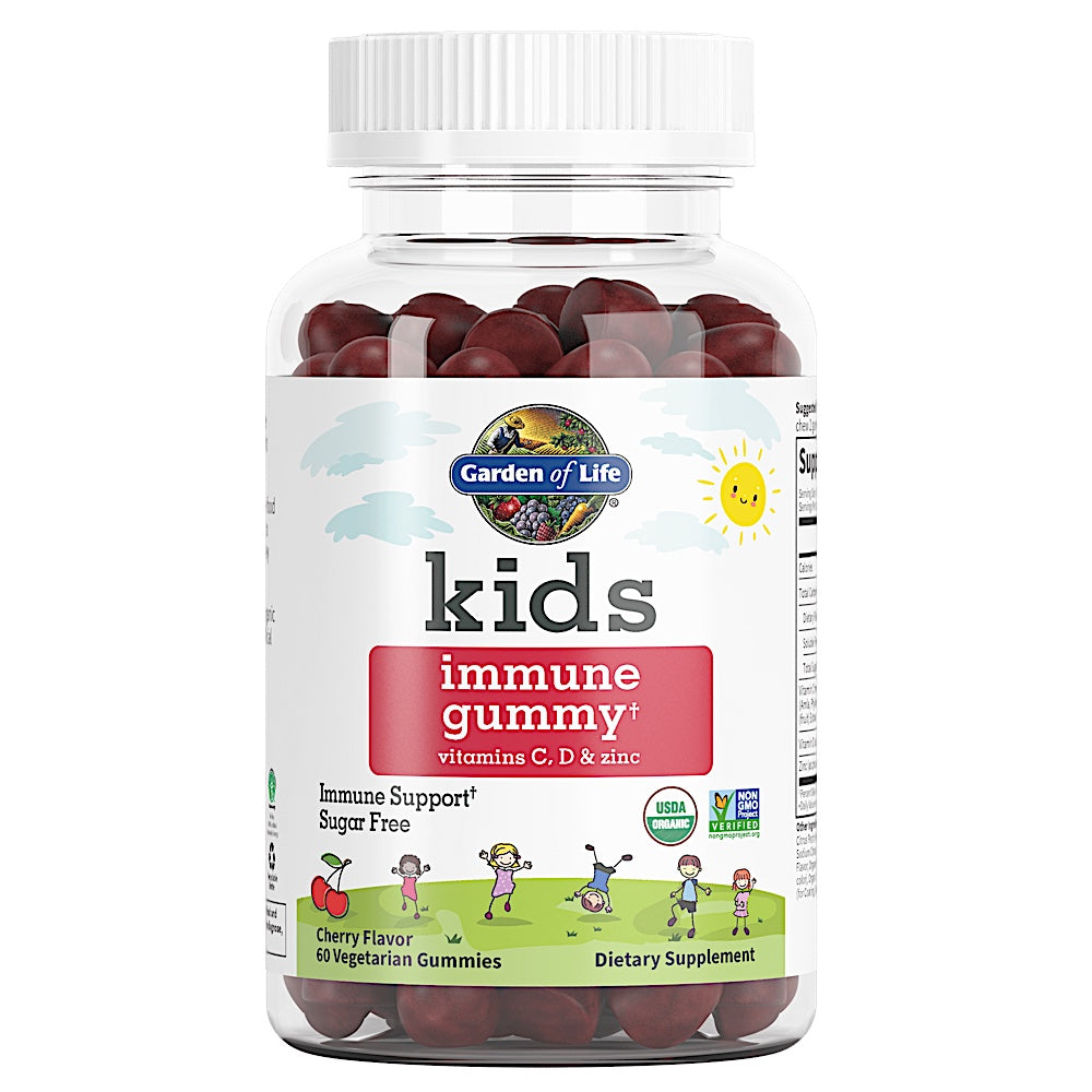 Garden of Life, Kids Immune Gummy with Vitamin C, Zinc & Vitamin D - Cherry Flavor, 60 Vegetarian Gummies UPC 658010125185 | HiLife Vitamins