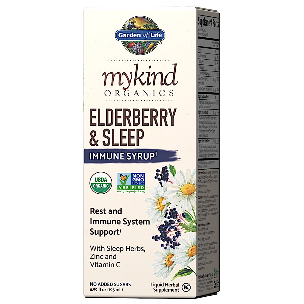 Garden of Life, MyKind Organics, Elderberry & Sleep Immune Syrup, 6.59 fl oz UPC 658010128209 | HiLife Vitamins