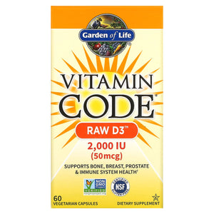Garden Of Life, Vitamin Code - Raw D3 2000 IU, 60 Capsules - 658010114134 | Hilife Vitamins