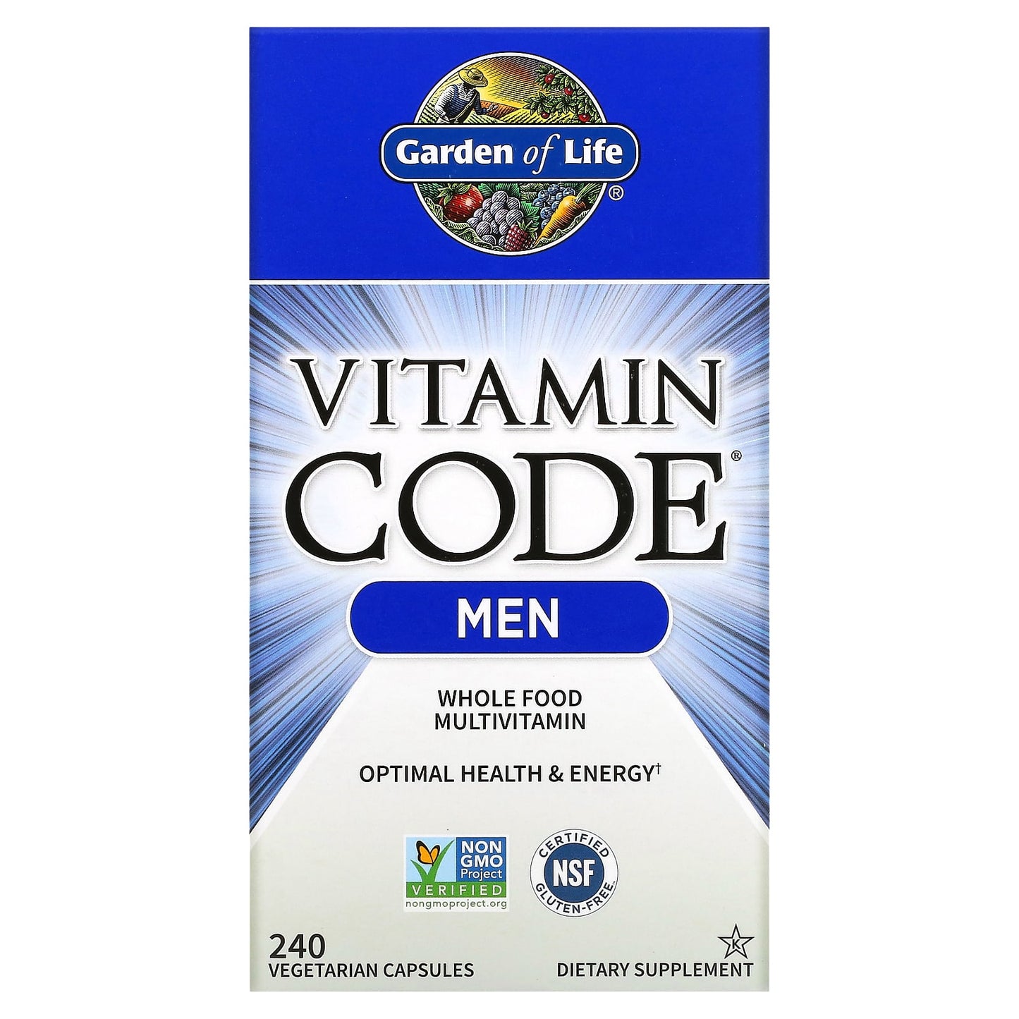 Garden of Life, Vitamin Code - Men's Multi, 240 Vegetarian Capsules UPC 658010114196 | HiLife Vitamins